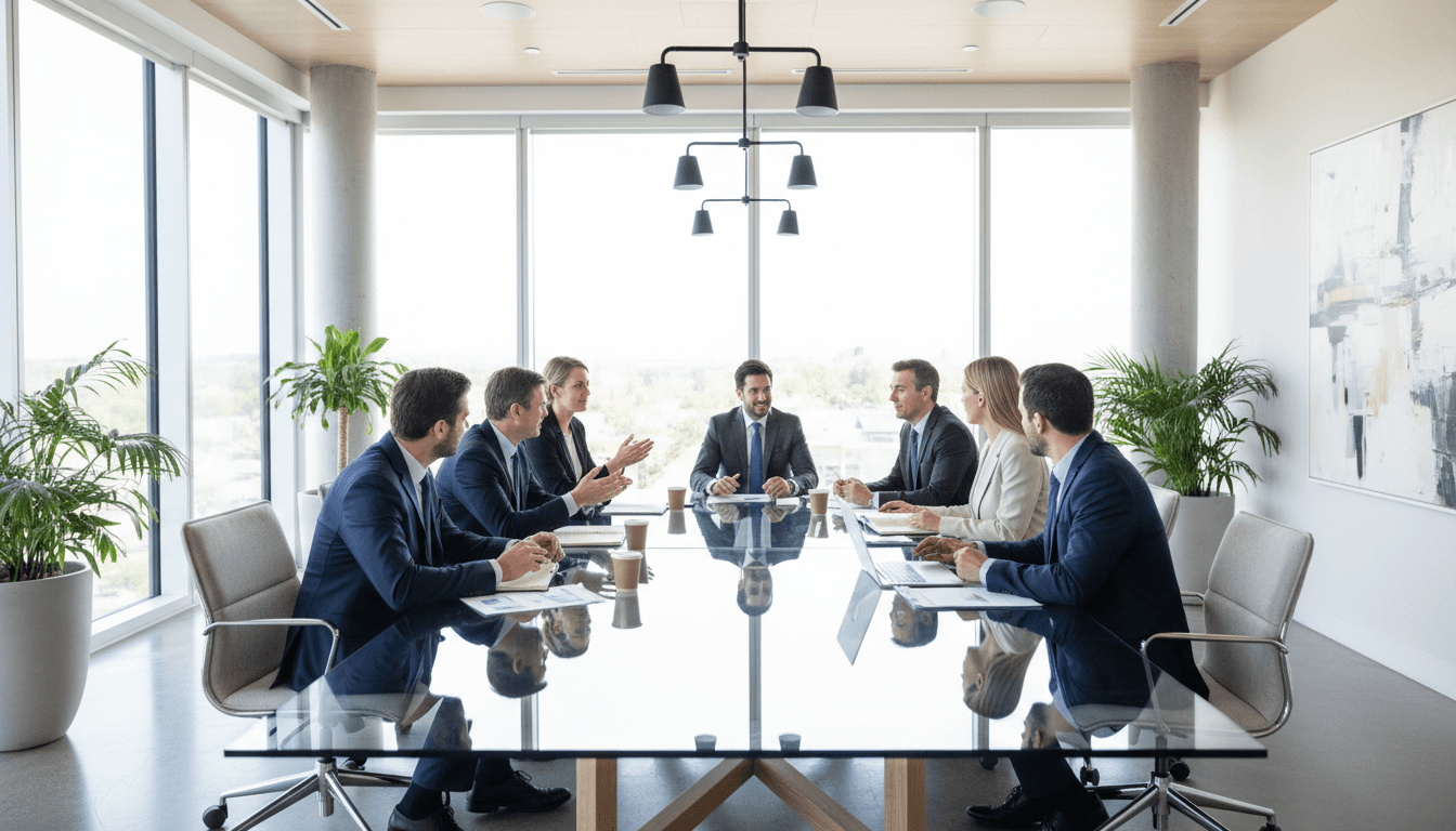 Professional business meeting discussing supply chain solutions