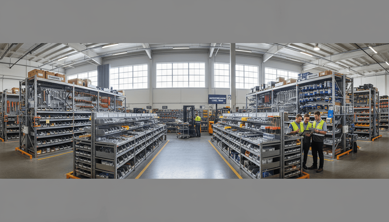 Well-organized inventory of parts and equipment ready for distribution